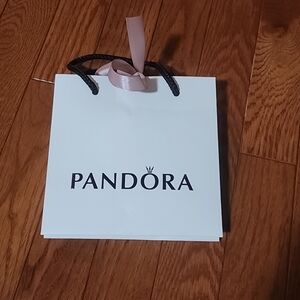 Pandora White Ring/Charm Box with Pink Ribbon Shopping Bag Gift